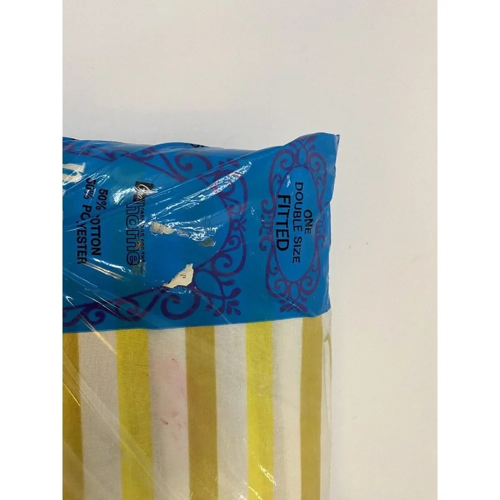 Grants No Iron Muslin Yellow Striped‎ Double Fitted Sheet & Standard Pillowcases